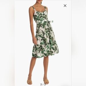 Donna Morgan Sleeveless Palm Printed Linen Blend Dress